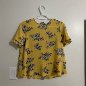 Yellow floral blouse with ruffle